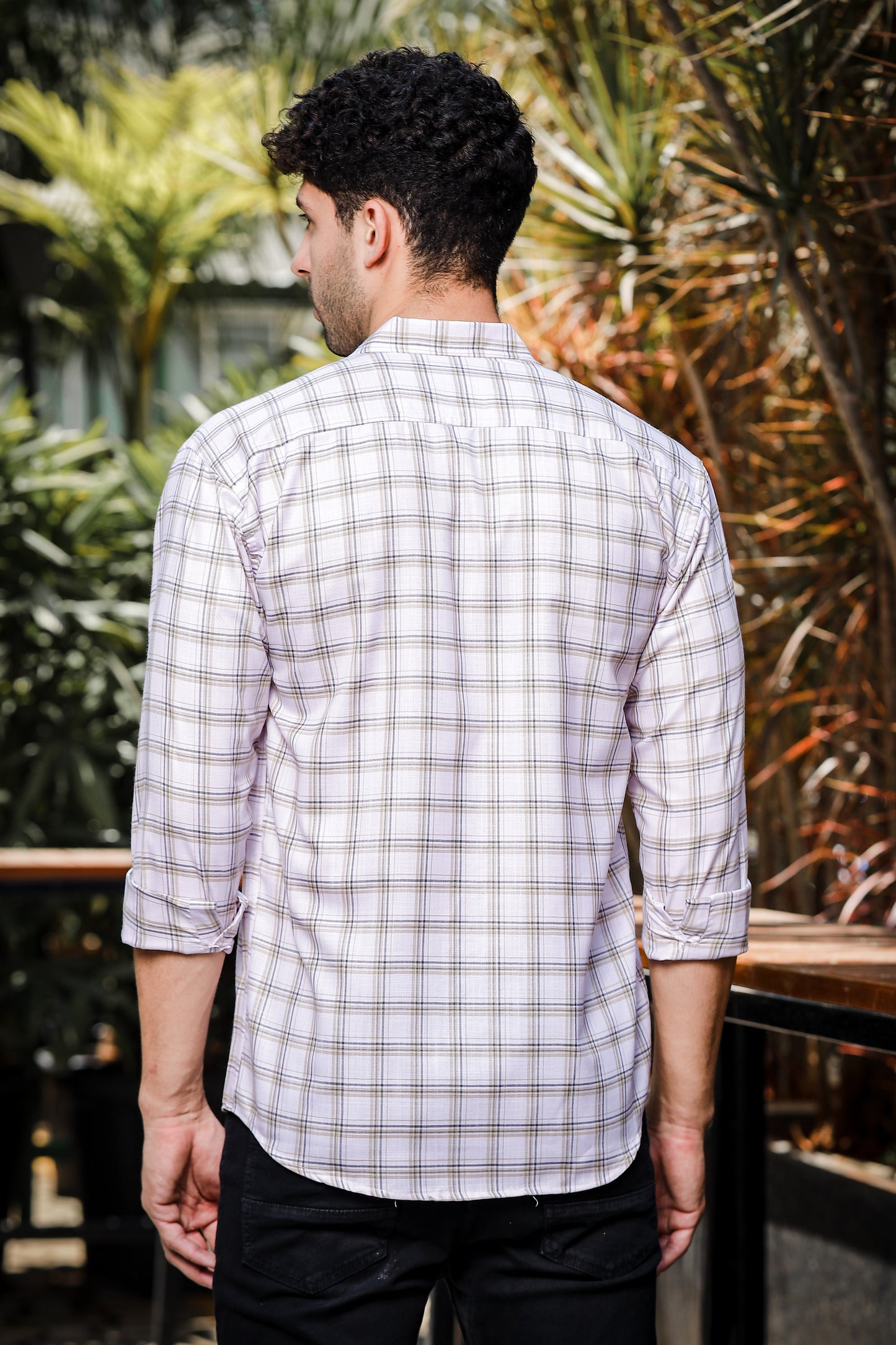 IndoPrimo Men's Regular Fit Cotton Small Checks Casual White Shirt
