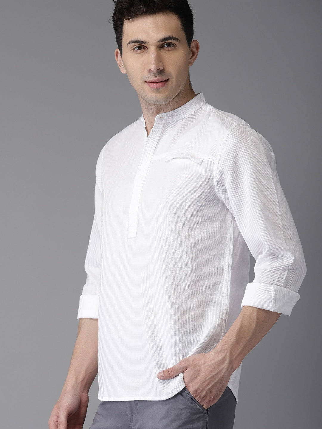 IndoPrimo Men's Regular Fit Luxurious White Casual Kurta Shirt