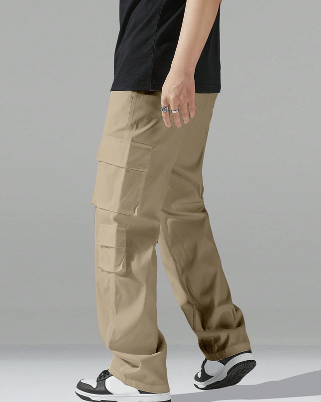 Men's Regular Fit Cotton Cargo Pants with Multiple Pockets