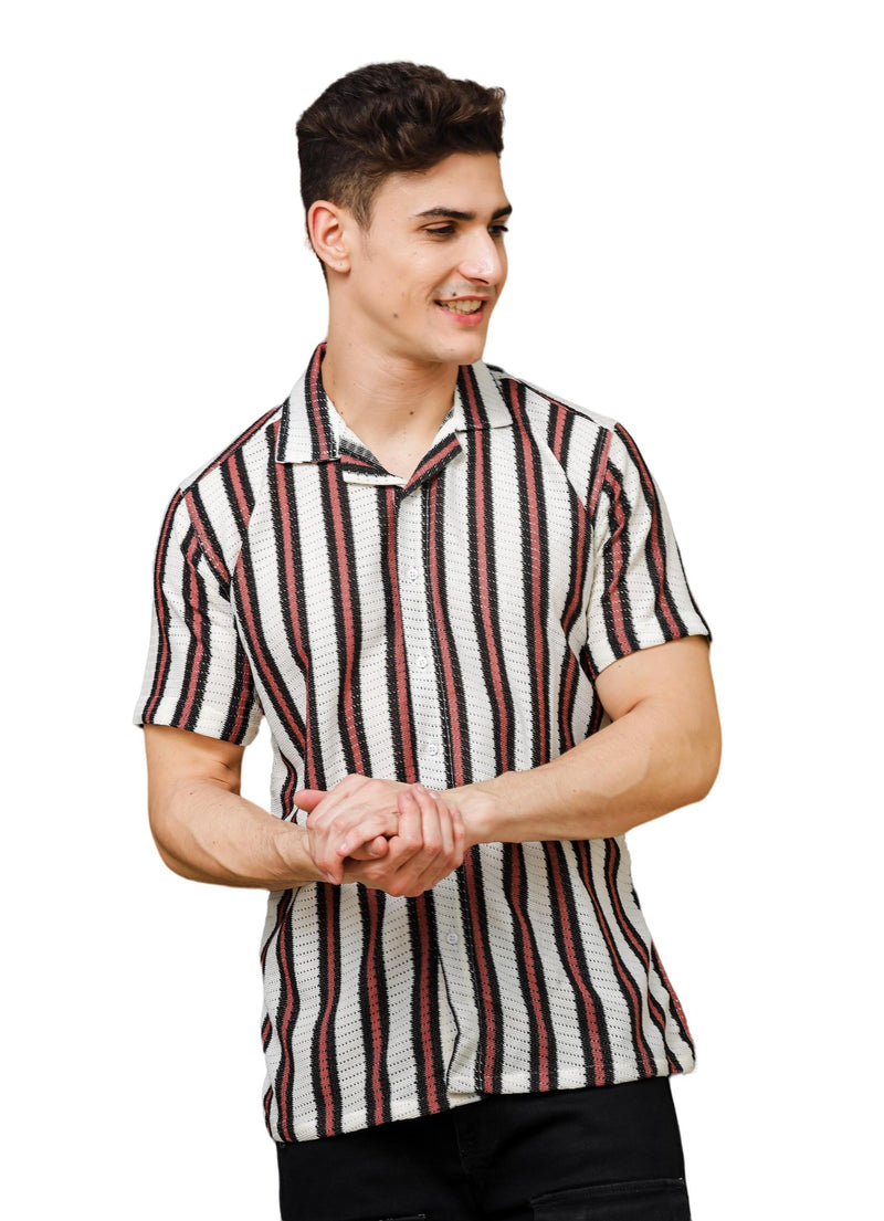 IndoPrimo Men's Regular Fit Kniting Casual Striped Half Sleeves Shirt for Men