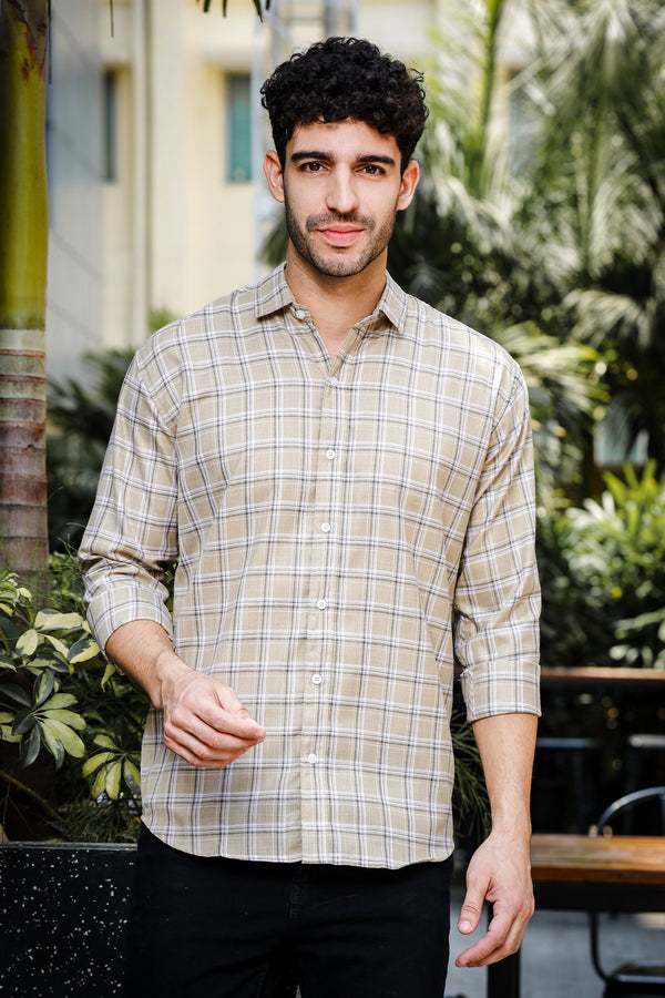 IndoPrimo Men's Regular Fit Cotton Small Checks Casual Shirt