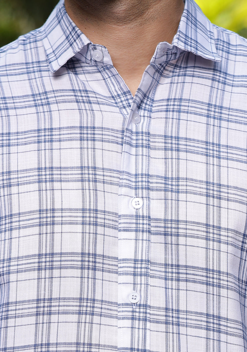 IndoPrimo Men's Regular Fit Cotton Super Checks White Casual Shirt