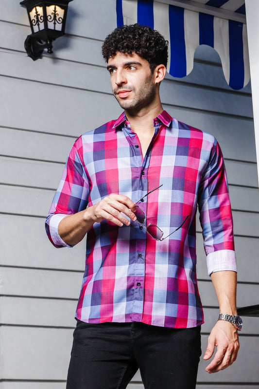 IndoPrimo Men's Regular Fit Cotton Super Checks Casual Shirt