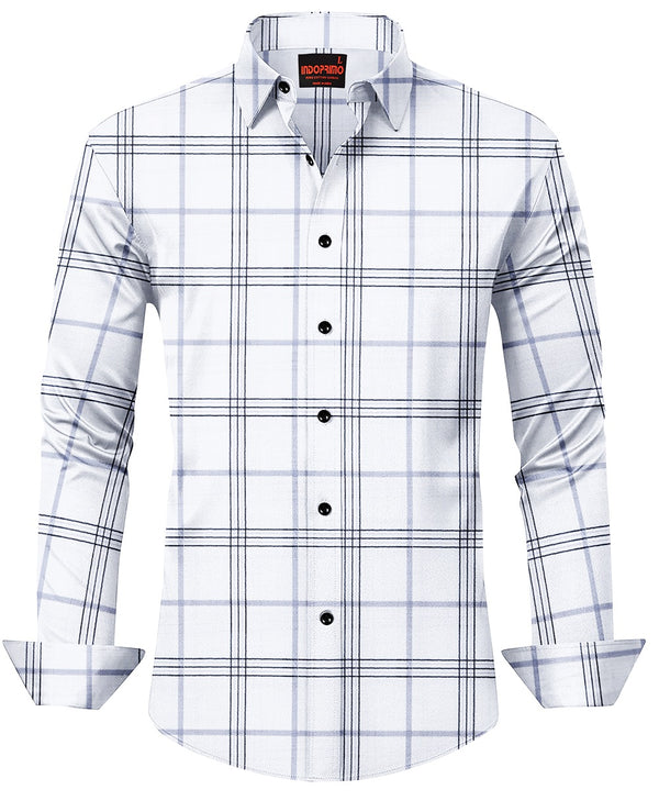 IndoPrimo Men's Cotton Casual Regular Fit Checks White Shirt for Men