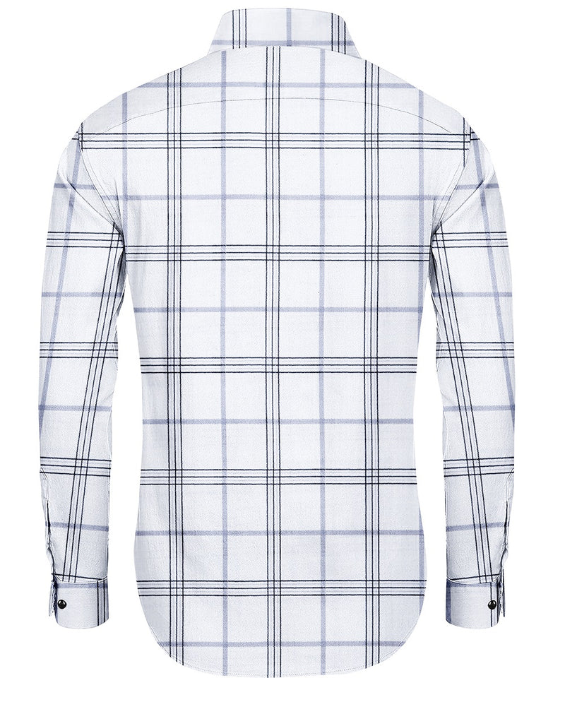 IndoPrimo Men's Cotton Casual Regular Fit Checks White Shirt for Men