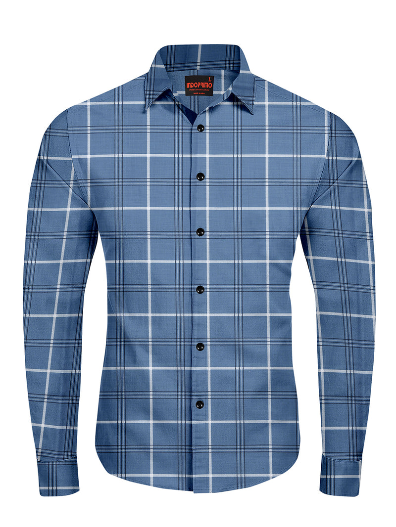 IndoPrimo Men's Cotton Casual Regular Fit Checks Shirt for Men Full Sleeves