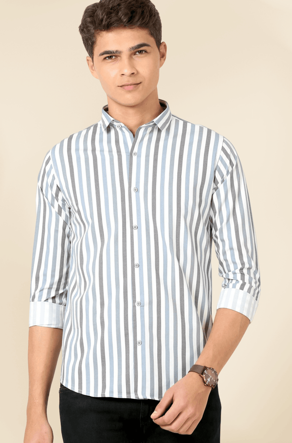 IndoPrimo Men's Classic Fit Cotton Casual Striped Shirt for Men Full Sleeves