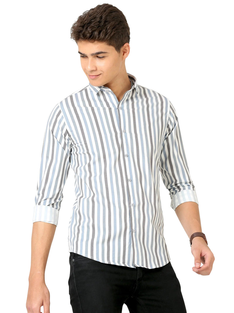 IndoPrimo Men's Classic Fit Cotton Casual Striped Shirt for Men Full Sleeves