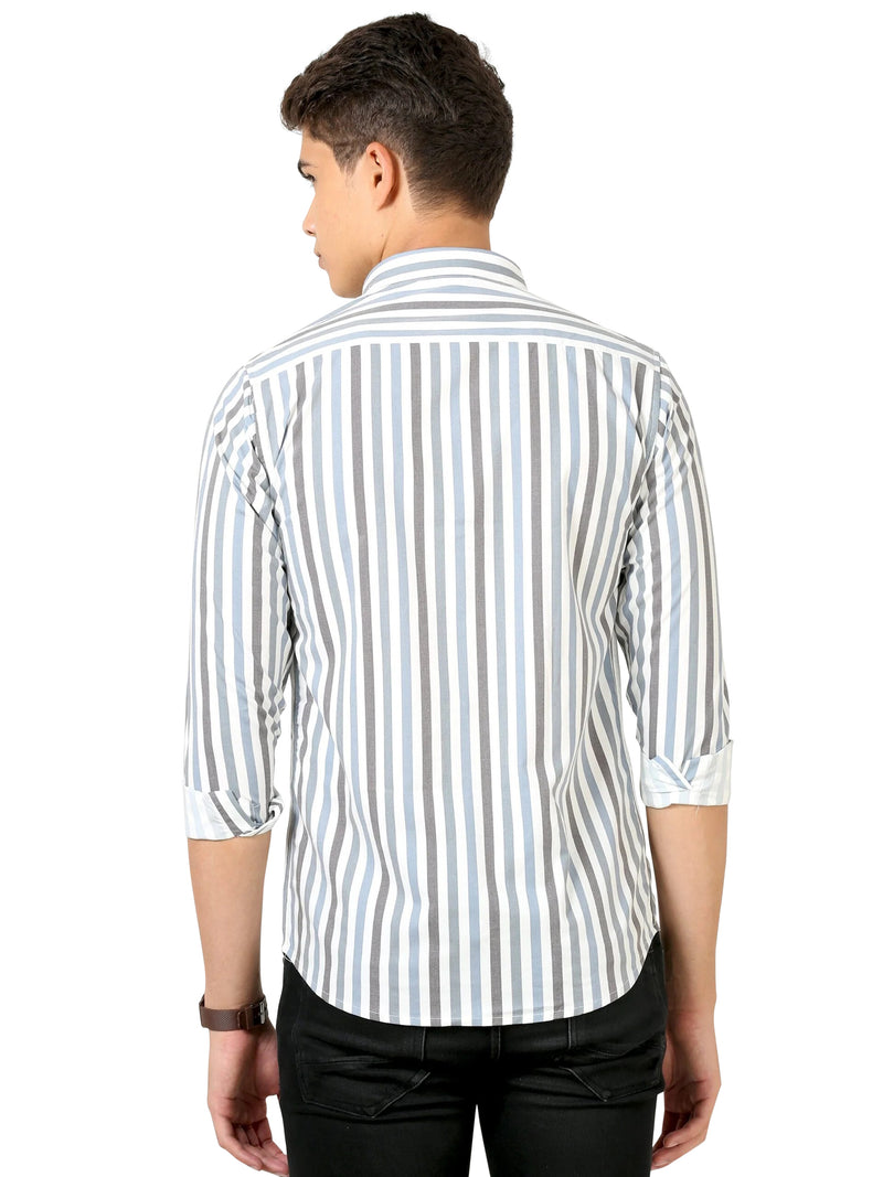 IndoPrimo Men's Classic Fit Cotton Casual Striped Shirt for Men Full Sleeves