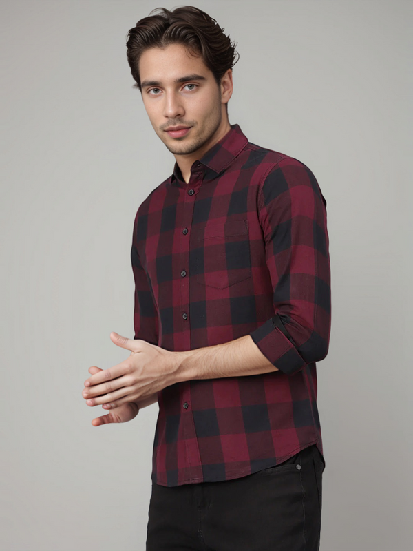 IndoPrimo Men's Cotton Casual Diverse Checks Red Shirt