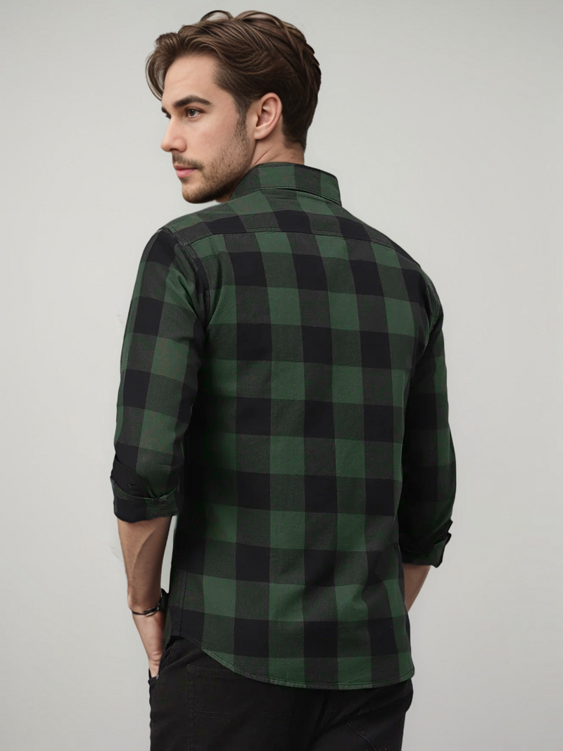 IndoPrimo Men's Cotton Casual Diverse Checks Green Shirt