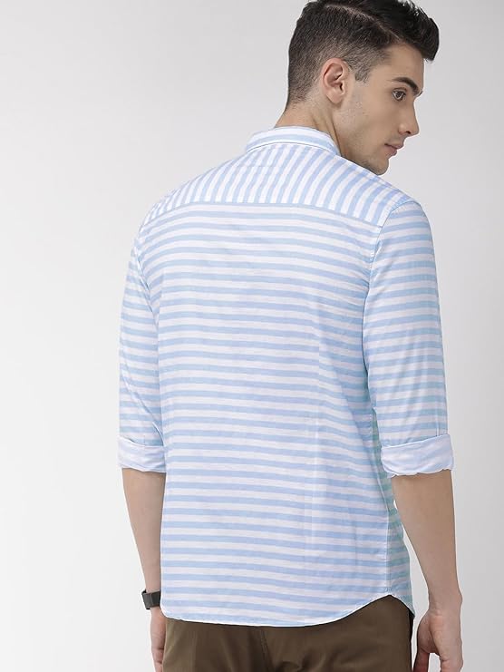 IndoPrimo Men's Classic Fit Cotton Casual Super Striped Shirt for Men Full Sleeves - Yahama