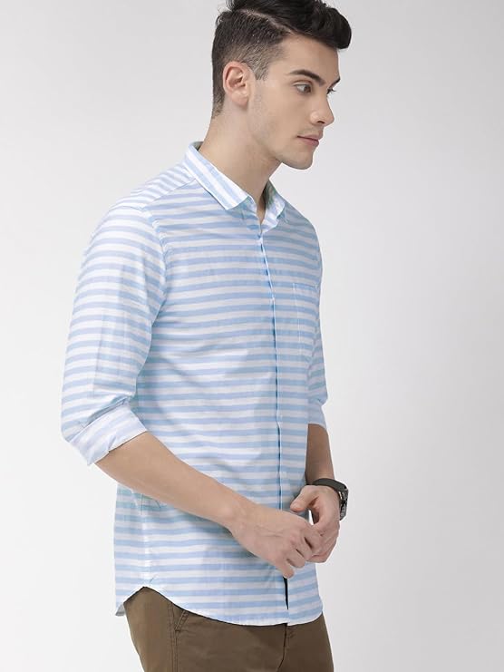 IndoPrimo Men's Classic Fit Cotton Casual Super Striped Shirt for Men Full Sleeves - Yahama