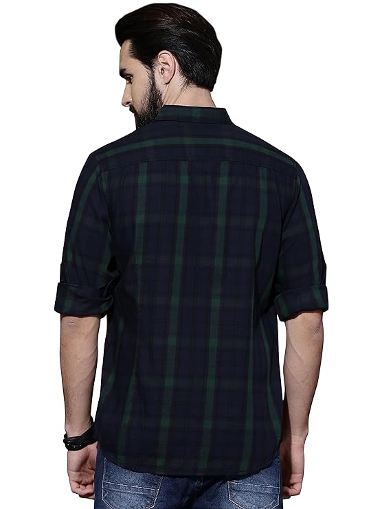 IndoPrimo Men's Regular Fit Checks Cotton Casual Shirt for Men Full Sleeves - Suzuki