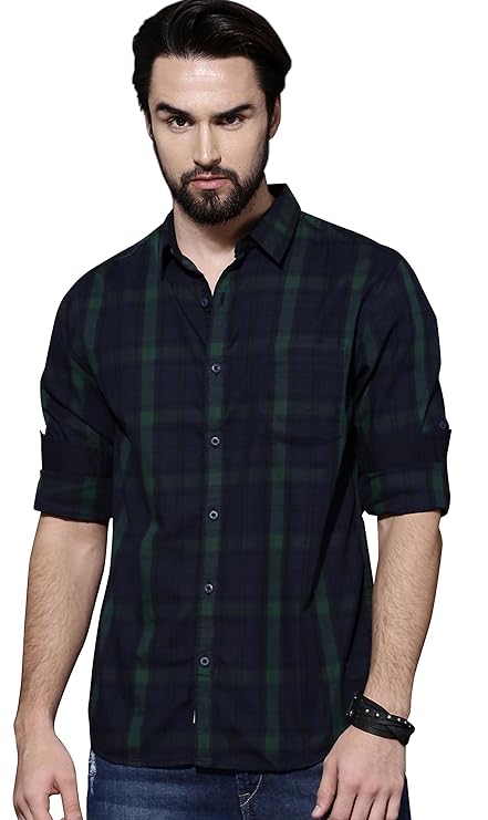 IndoPrimo Men's Regular Fit Checks Cotton Casual Shirt for Men Full Sleeves - Suzuki