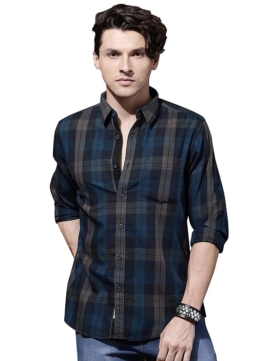 IndoPrimo Men's Regular Fit Checks Cotton Casual Shirt for Men Full Sleeves - Lexus