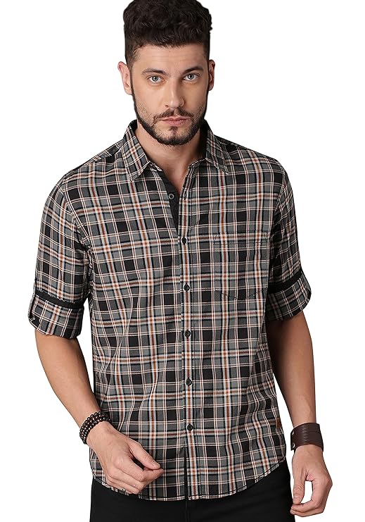 IndoPrimo Men's Regular Fit Checks Cotton Casual Shirt for Men Full Sleeves - Ignis