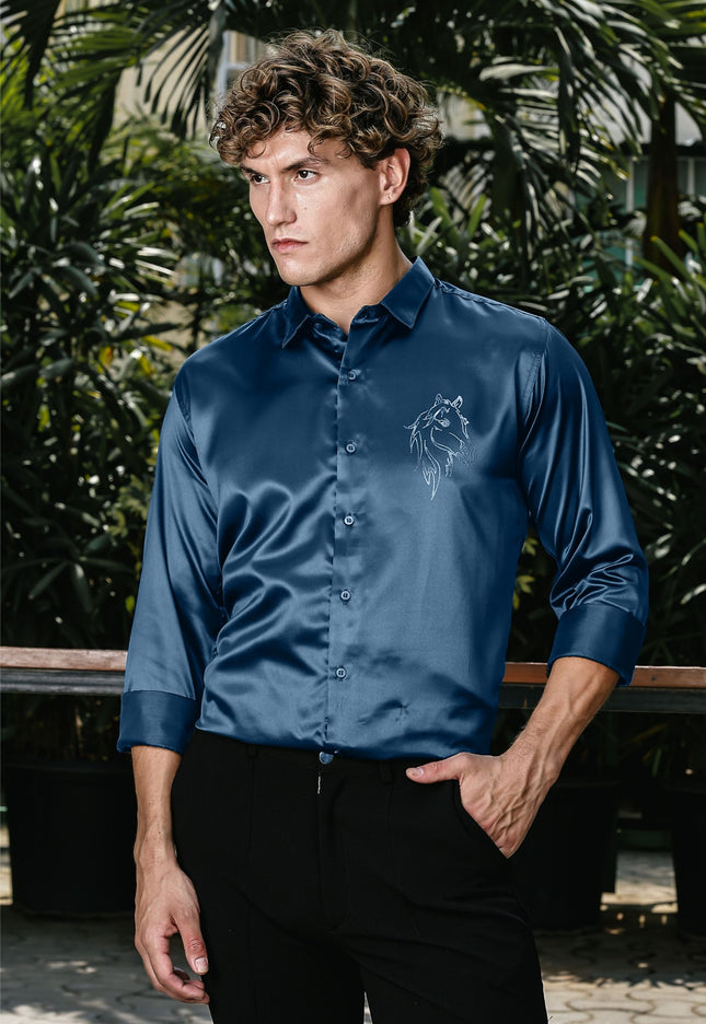 Nile Airblue Sequence Club Wear Satin Party Shirt