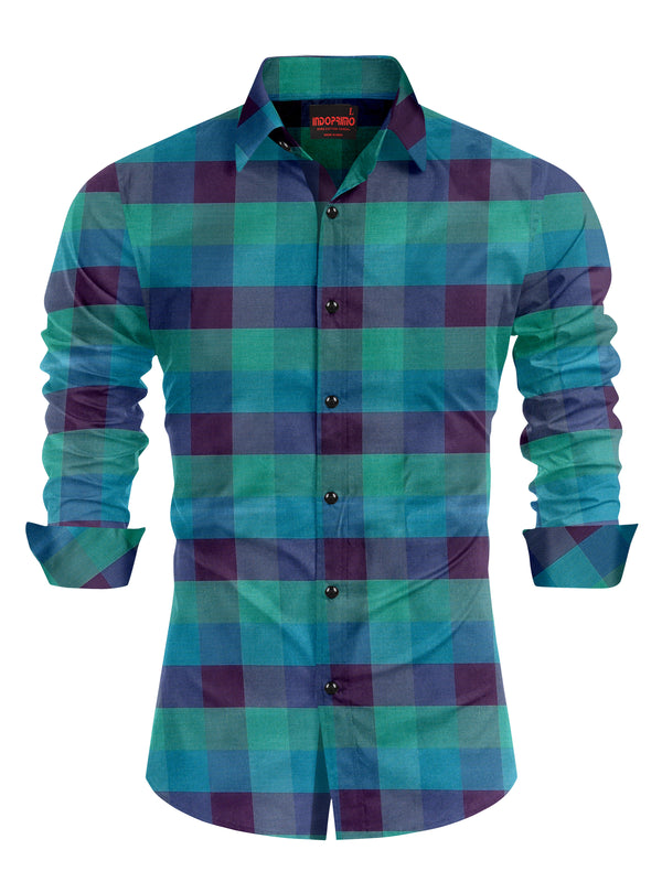 IndoPrimo Men's Poly Cotton Casual Rainbow Checks Shirt for Men Full Sleeves - Avatar
