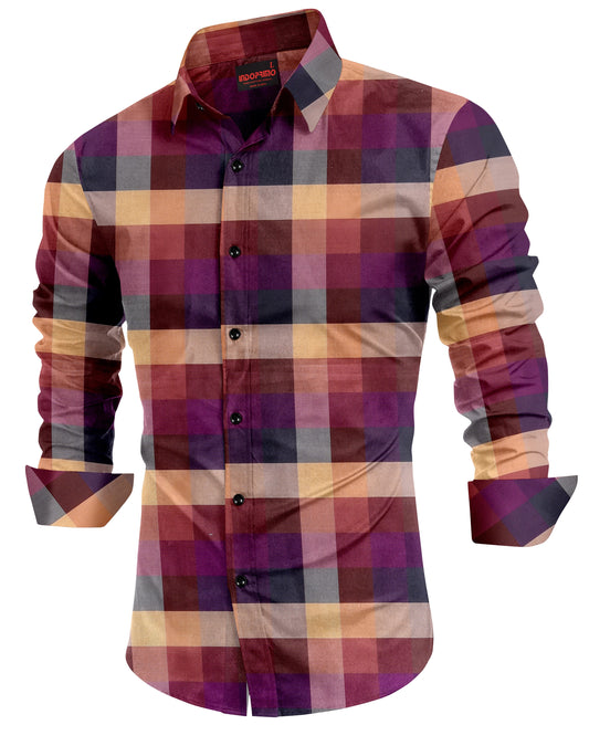 IndoPrimo Men's Poly Cotton Casual Rainbow Checks Shirt for Men Full Sleeves - Avatar