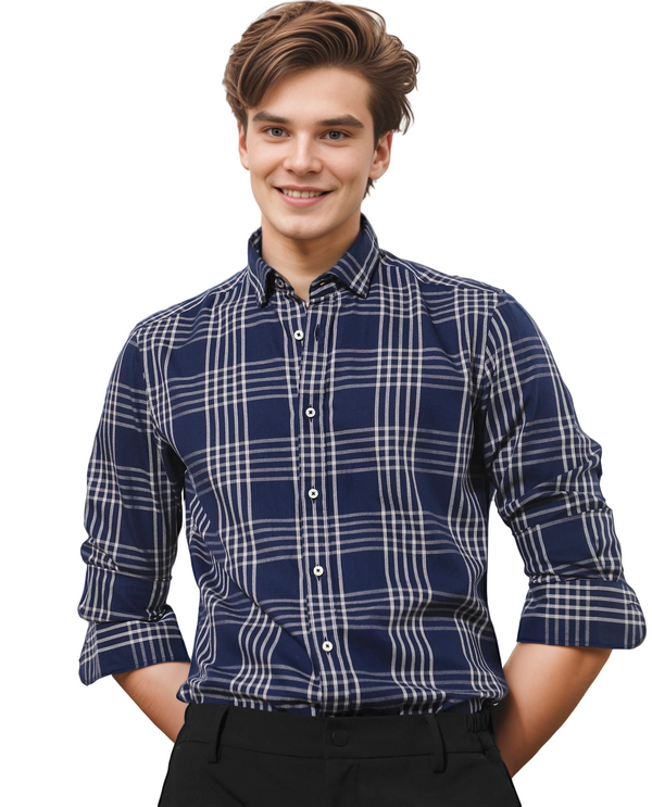 IndoPrimo Men's Poly Cotton Casual Regular Fit Maverick Checks Shirt for Men Full Sleeve