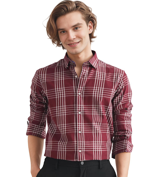 IndoPrimo Men's Poly Cotton Casual Regular Fit Maverick Checks Shirt for Men Full Sleeve