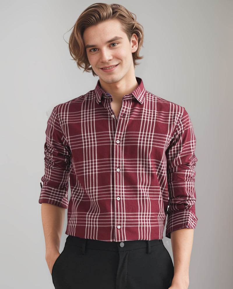 IndoPrimo Men's Poly Cotton Casual Regular Fit Maverick Checks Shirt for Men Full Sleeve