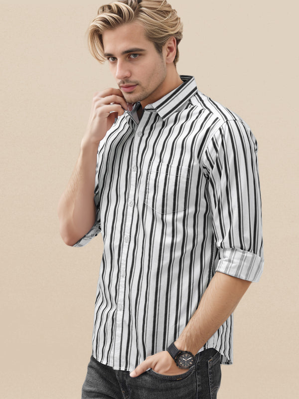 IndoPrimo Men's Classic Fit Cotton Casual Striped Shirt for Men Full Sleeves