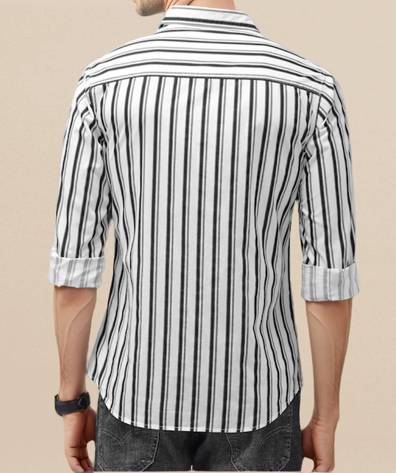 IndoPrimo Men's Classic Fit Cotton Casual Striped Shirt for Men Full Sleeves