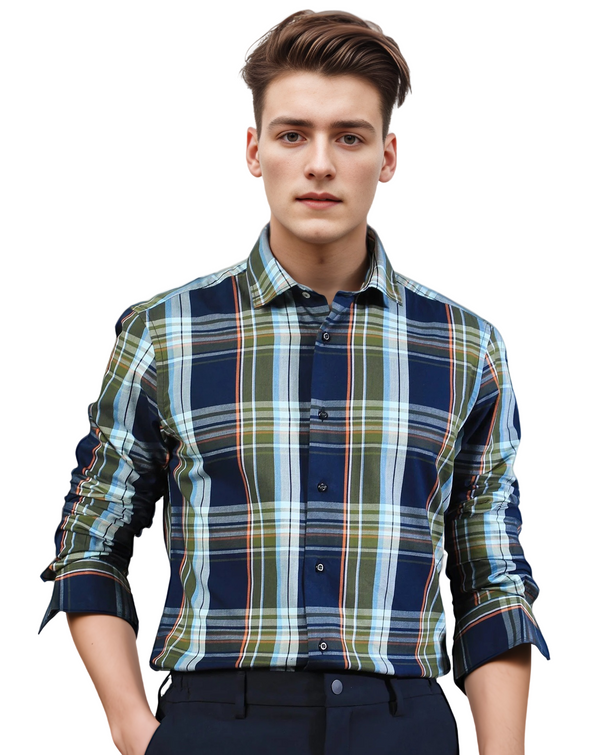 IndoPrimo Men's Poly Cotton Casual Regular Fit Luxurious Checks Shirt for Men Full Sleeves - Reddy