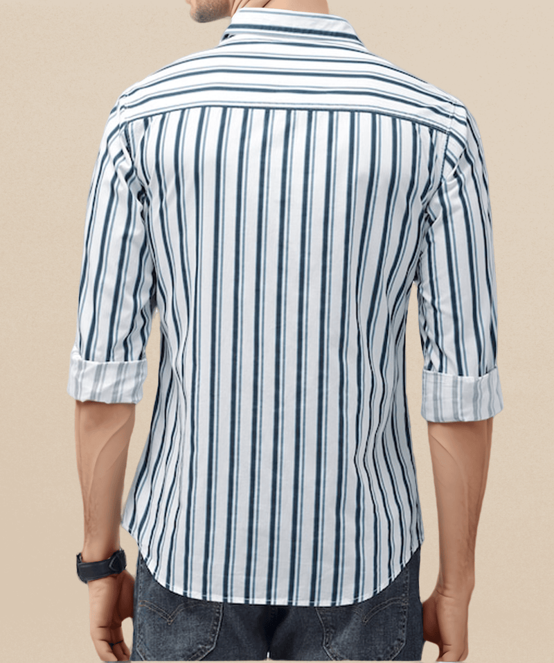 IndoPrimo Men's Classic Fit Cotton Casual Striped Shirt for Men Full Sleeves