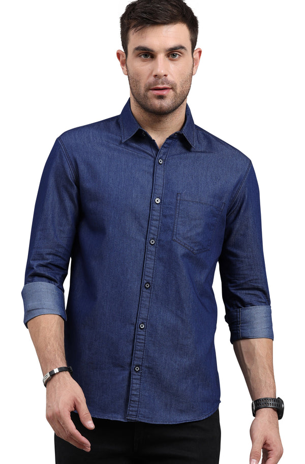 IndoPrimo Men's Regular Fit Casual Denim Shirt for Men Full Sleeves