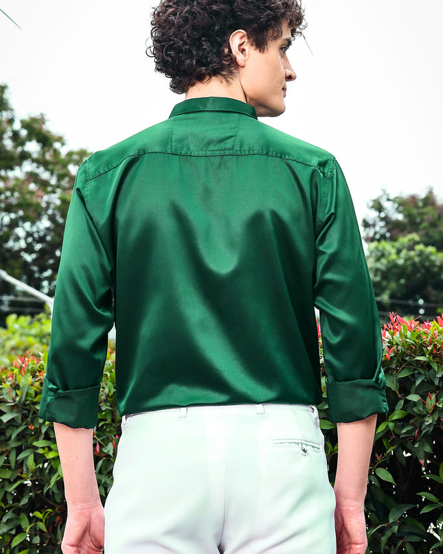 Eucalyptus Green Sequence Club Wear Satin Party Shirt