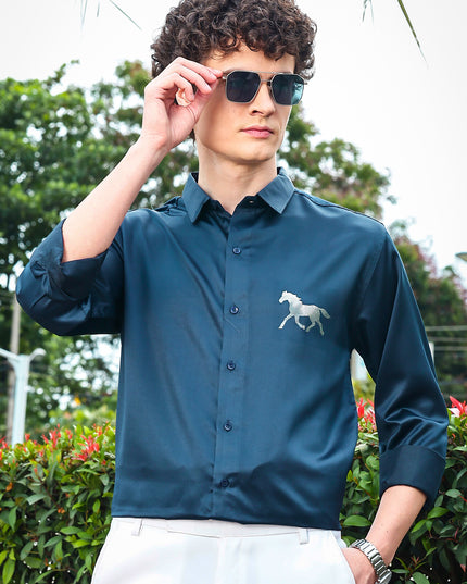 Wedgewood Rama Sequence Club Wear Satin Party Shirt