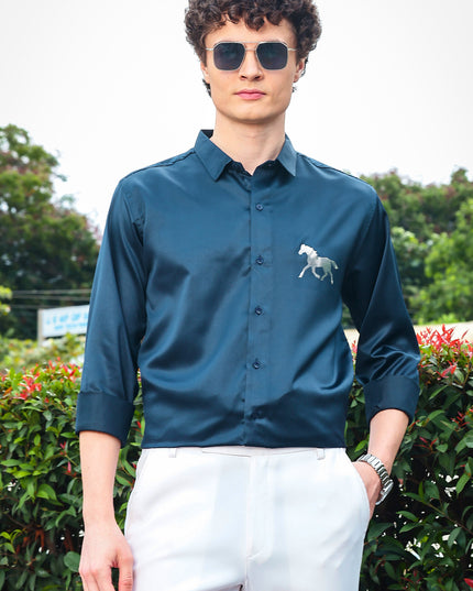 Wedgewood Rama Sequence Club Wear Satin Party Shirt