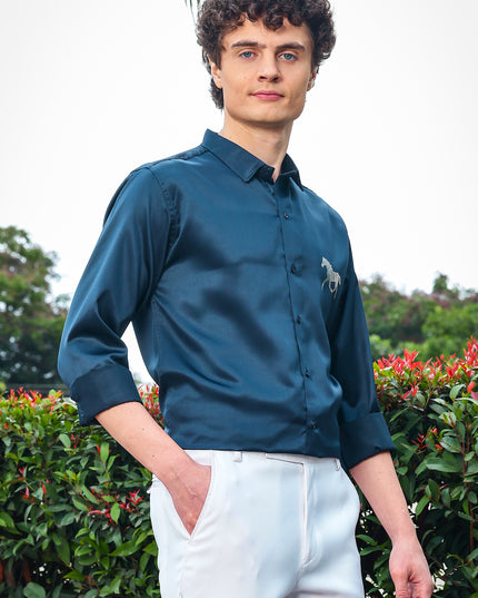 Wedgewood Rama Sequence Club Wear Satin Party Shirt