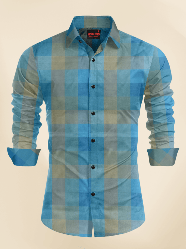 IndoPrimo Men's Cotton Casual Cloudbrust Checks Shirt for Men Full Sleeves - Rustom