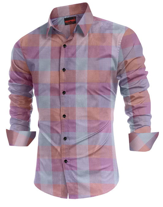 IndoPrimo Men's Cotton Casual Cloudbrust Checks Shirt for Men Full Sleeves - Rustom