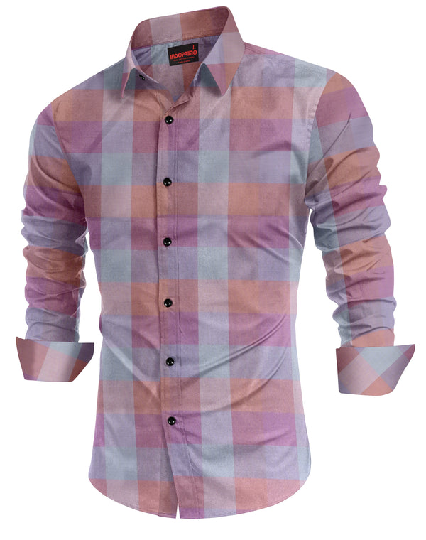 IndoPrimo Men's Cotton Casual Cloudbrust Checks Shirt for Men Full Sleeves - Rustom