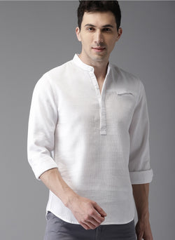 IndoPrimo Men's Regular Fit Luxurious White Casual Kurta Shirt