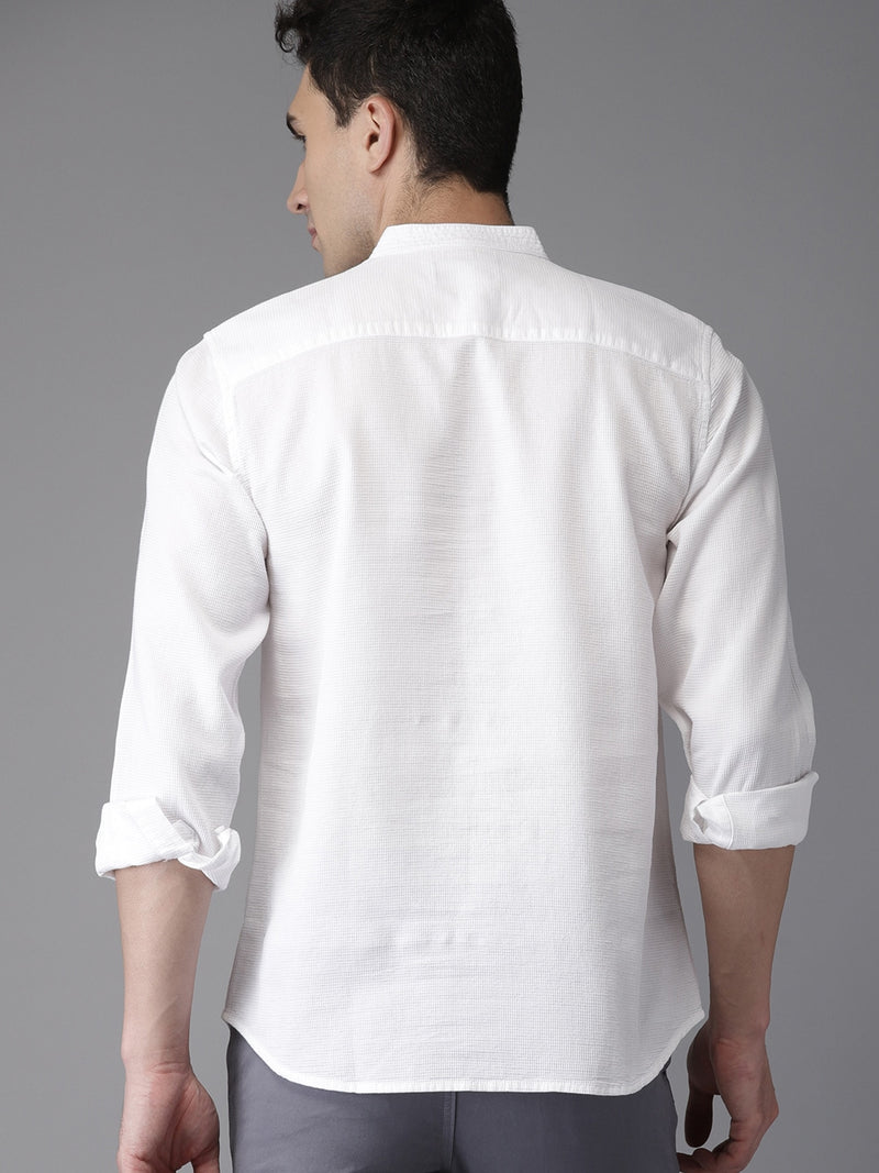 IndoPrimo Men's Regular Fit Luxurious White Casual Kurta Shirt