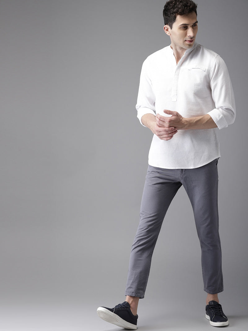 IndoPrimo Men's Regular Fit Luxurious White Casual Kurta Shirt