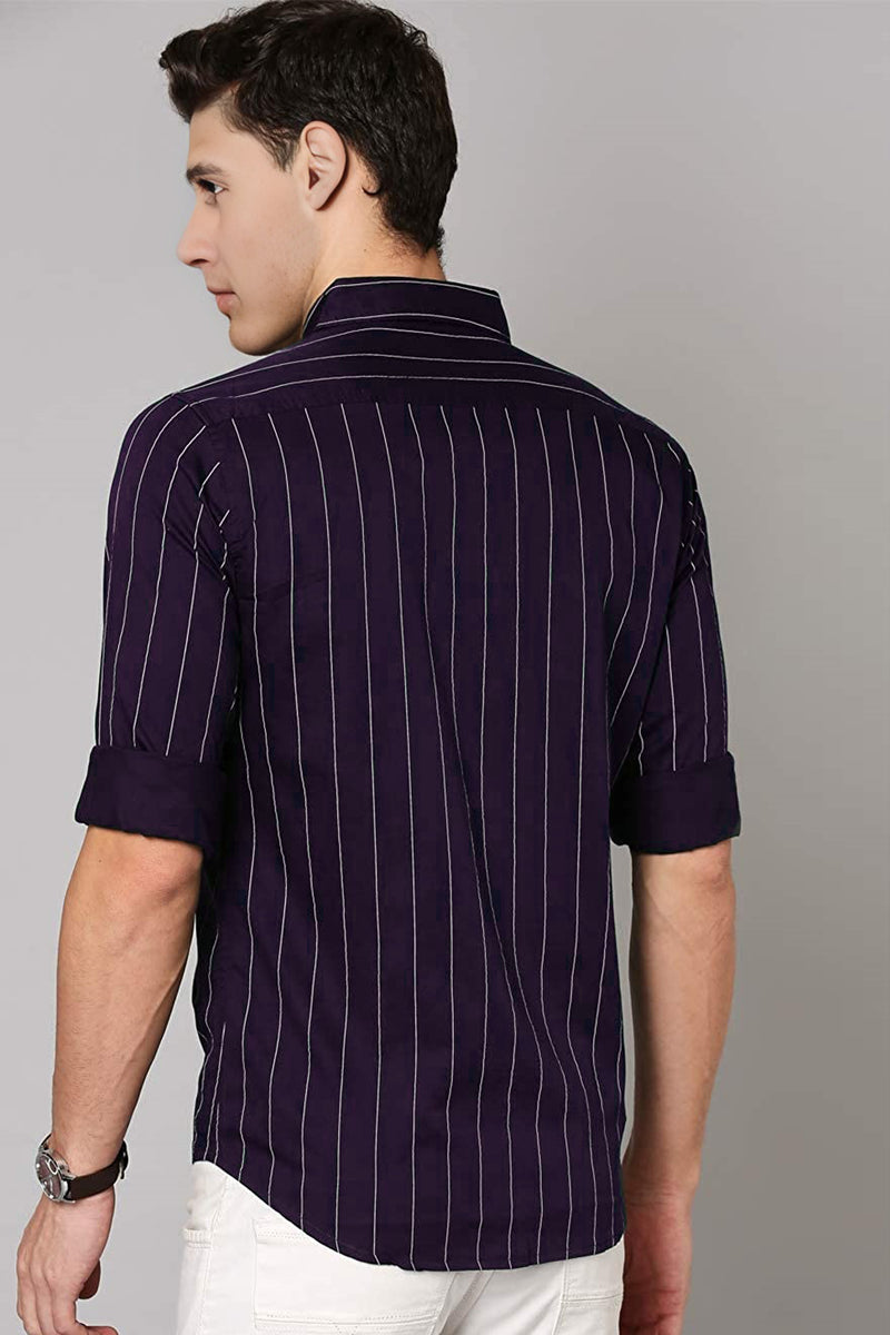 IndoPrimo Men's Regular Fit Soft Poly Cotton Purple Stripe Casual Shirt