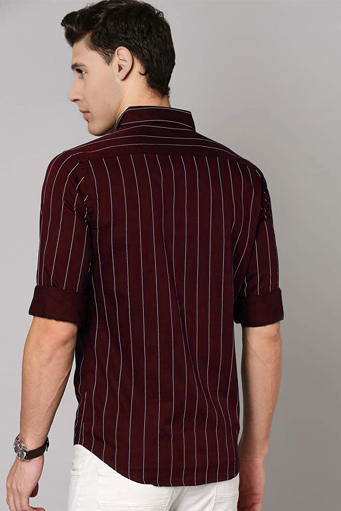 IndoPrimo Men's Regular Fit Soft Poly Cotton Maroon Stripe Casual Shirt