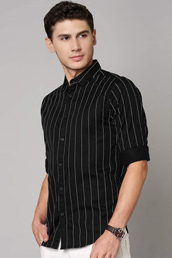 IndoPrimo Men's Regular Fit Soft Poly Cotton Black Stripe Casual Shirt