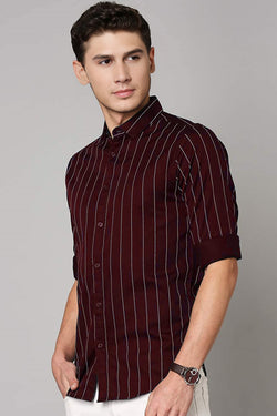 IndoPrimo Men's Regular Fit Soft Poly Cotton Maroon Stripe Casual Shirt