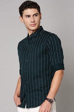 IndoPrimo Men's Regular Fit Soft Poly Cotton Rama Green Stripe Casual Shirt