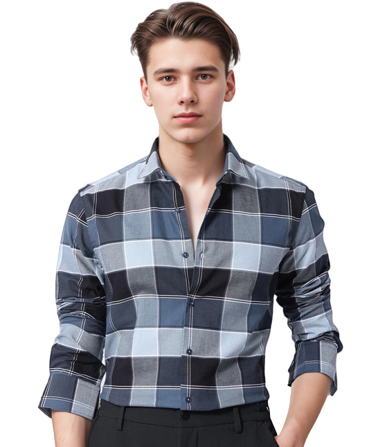 IndoPrimo Men's Poly Cotton Casual Regular Fit Checks Shirt Full Sleeve - Agnee