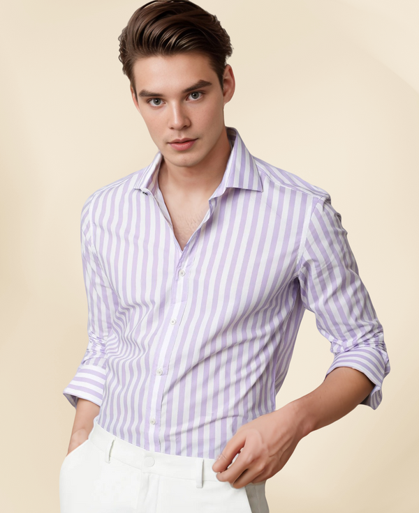 IndoPrimo Men's Classic Fit Cotton Casual Light Striped Shirt for Men Full Sleeves (Raone)