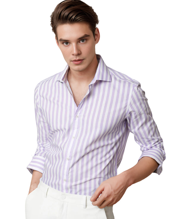 IndoPrimo Men's Classic Fit Cotton Casual Light Striped Shirt for Men Full Sleeves (Raone)